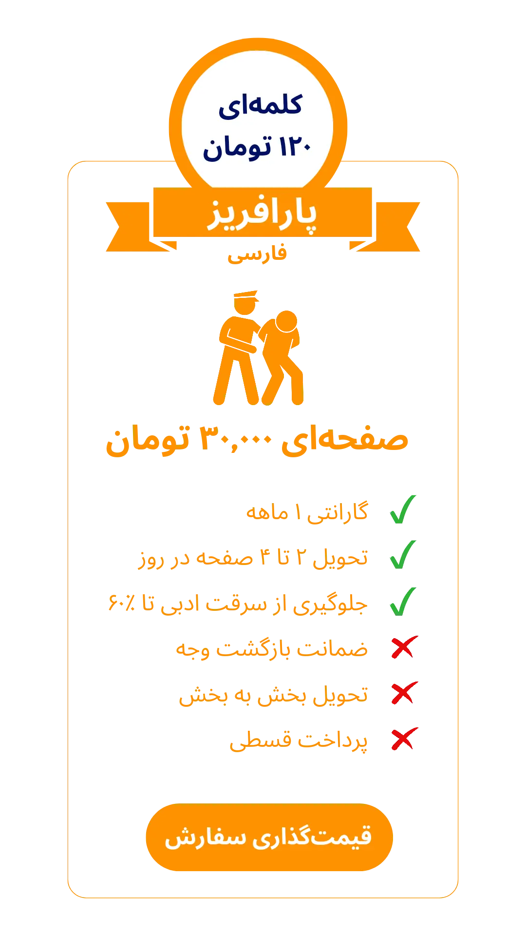 جدول تعرفه پارافریز فارسی