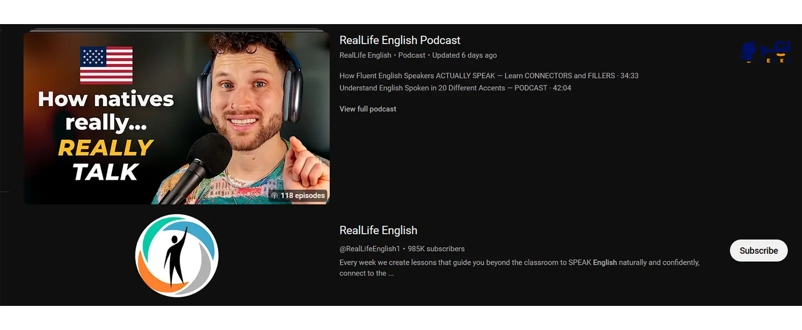 بهترین کانال یوتیوب یادگیری زبان انگلیسی نیتیو RealLife English